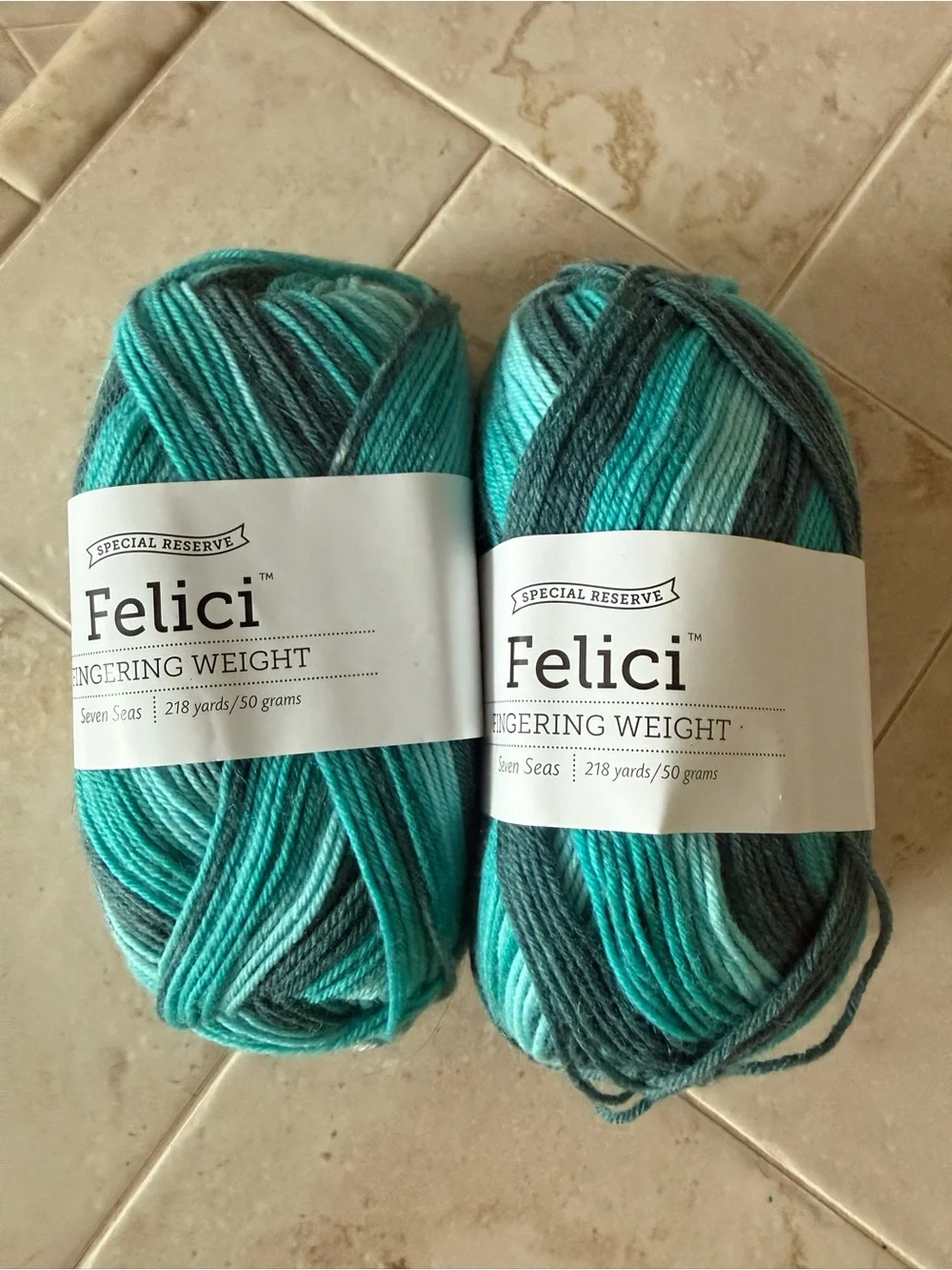 Felici Seven Seas Fingering Weight Yarn - Teal & Gray 2 Skeins Seven Seas
